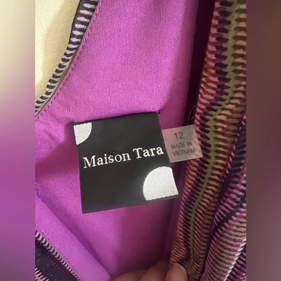 Maison Tara Purple Striped Multi Midi Dress Sz 12 Classic Spring Easter Dress - Picture 6 of 13